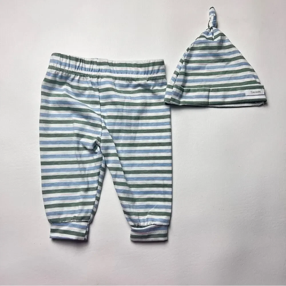 Tahari Baby Striped Hat and Leggings Matching Set Sz 3-6M